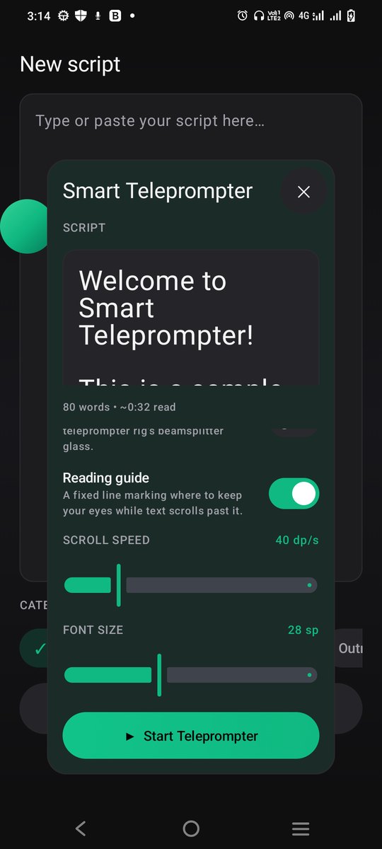 Floating panel with alignment, mirror mode, scroll speed and font size